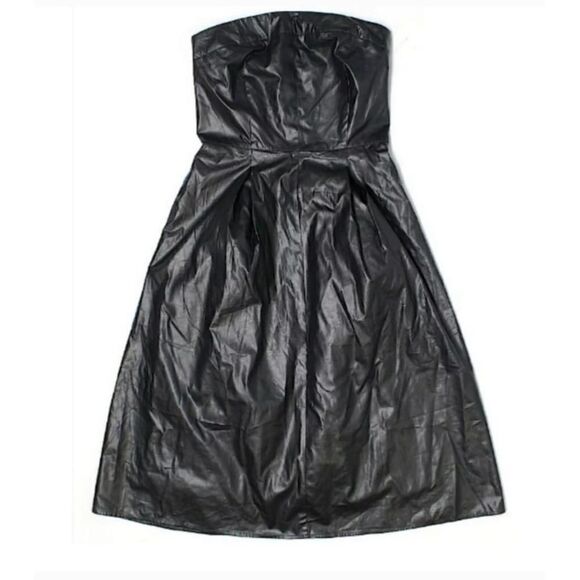 Leith Black Faux Vegan Leather Strapless Dress Size 4 - Picture 2 of 10